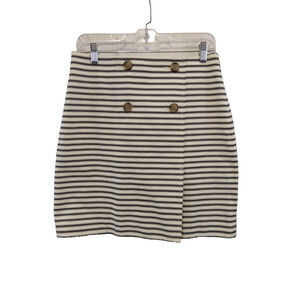 Ann Taylor‎ Loft Skirt Sz 4 White Black Stripe Twill Faux Wrap Sailor Nautical